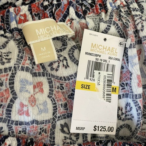 MICHAEL Michael Kors Womens Printed Tie Waist Casual Dress MEDIUM Off Shoulder - Picture 6 of 6